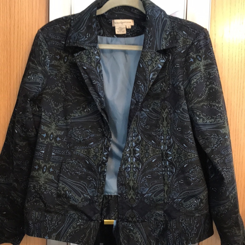 Patrick Christopher size 1X paisley lined blazer.. blue black and green